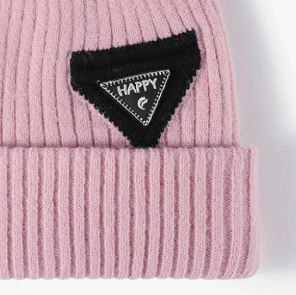 HAPPY Beanie Color Contrast Hat Ribbed Knit Minimalist Warm Toboggan Skull Cap - Picture 7 of 13